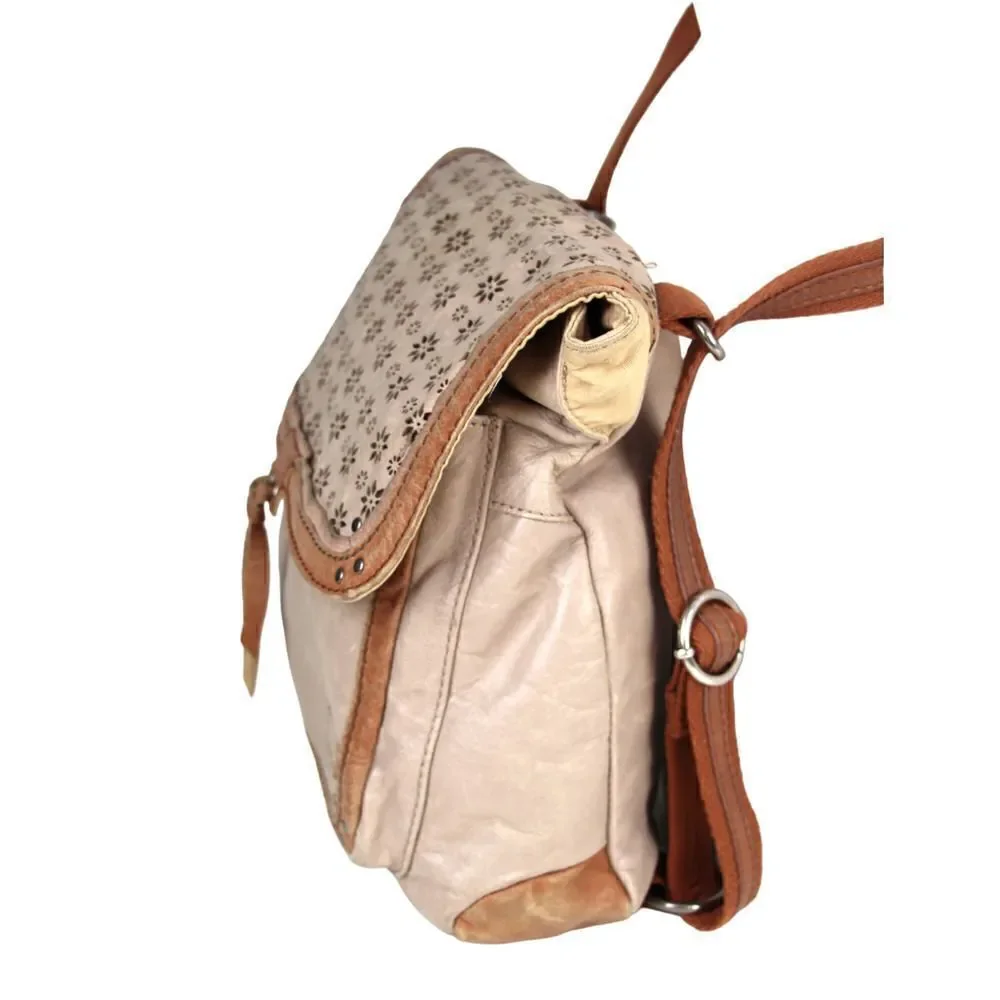 THE SAK BEIGE BROWN GENUINE LEATHER CONVERTIBLE BACKPACK SHOULDER BAG X-BODY
